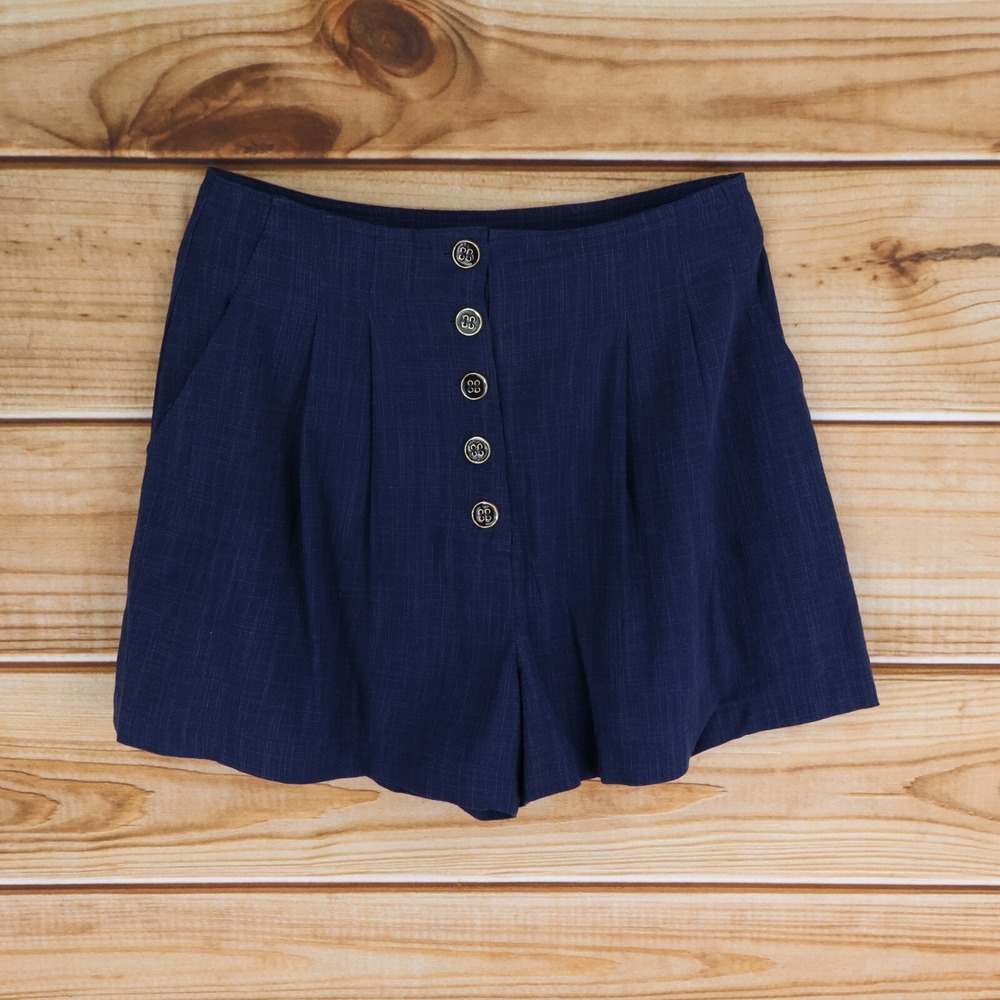 Pleated Blue Shorts Gilli Womens Size S Blue‎ Heathered 100% Linen High Rise